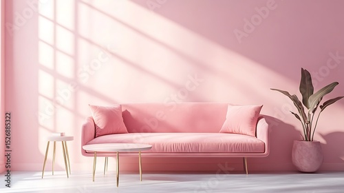 Pink sofa in modern living room minimal style. 3d render illustration