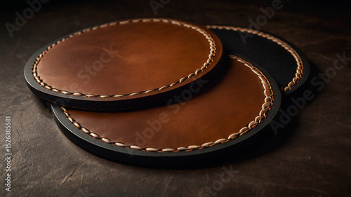 Handcrafted leather coasters set of three