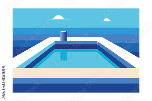 Rooftop Pool Ocean View Vector Illustration 