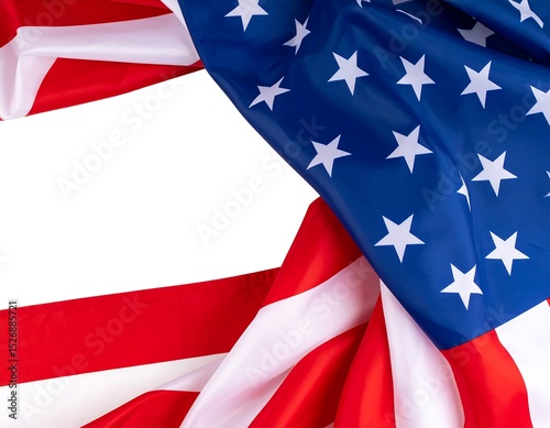 American flag draped, white background