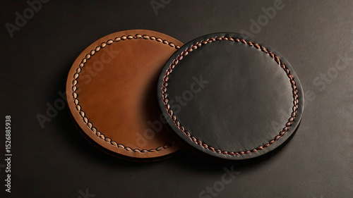 Two handmade leather coasters brown and black
