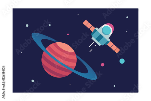 Space Station Orbiting Mysterious Planet Vector Illustration