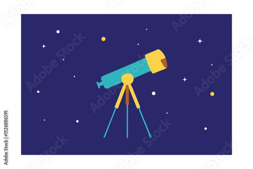 Stargazing Scene with Glowing Telescope Vector Illustration
