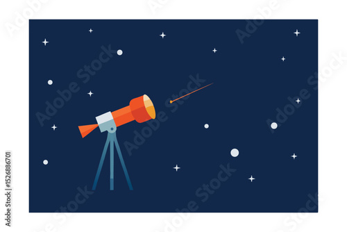 Stargazing Scene with Glowing Telescope Vector Illustration