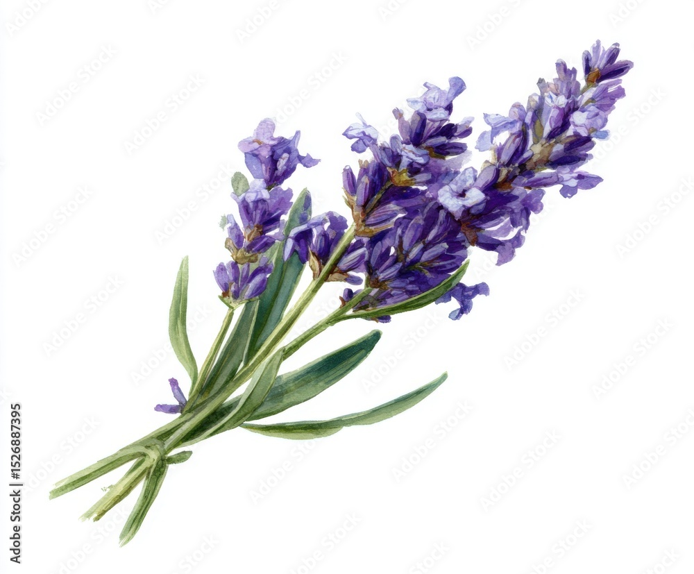 Fototapeta premium Watercolor Lavender Bouquet Illustration on White Background - Delicate Floral Design for Print, Web, and Creative Projects