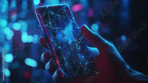 Handheld phone, vibrant digital overlay