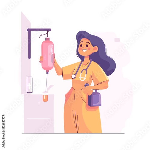Caring Healthcare Professional: An illustration of a nurse administering intravenous fluids. Her focused expression and medical tools highlight dedication.