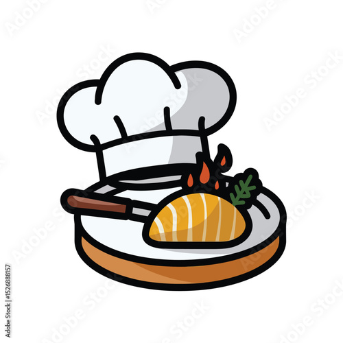 vector icons cooking food chef hat include a pizza slice, a sushi roll, spaghetti and meatballs, a curry bowl burger , fish 

