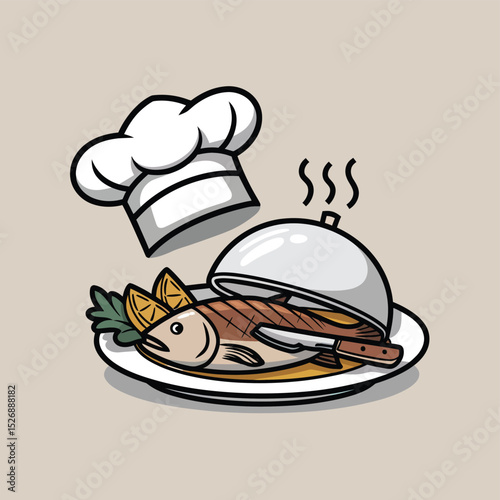 vector icons cooking food chef hat include a pizza slice, a sushi roll, spaghetti and meatballs, a curry bowl burger , fish 
