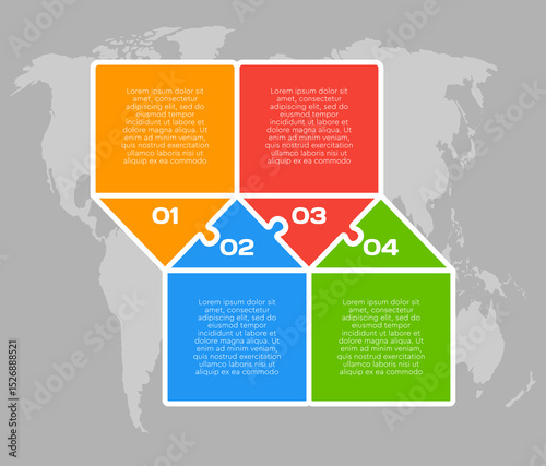 Four steps line infographic, puzzle timeline