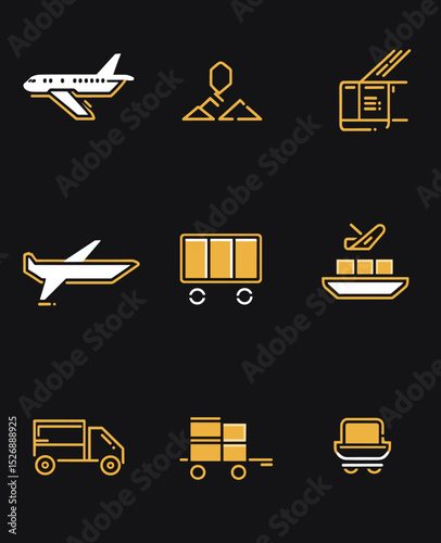 Transportation Icons: A collection of minimalist icons depicting diverse modes of transportation, featuring a clean aesthetic and a focus on functionality.