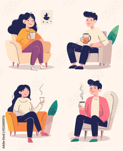 Cozy Moment: A charming illustration captures the warmth of shared moments as people are enjoying their coffee.