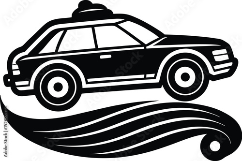 Speeding Police Car Vector in Black and White with Dynamic Road Lines