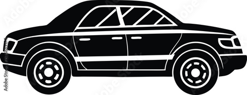 Silhouette of Classic Four-Door Sedan in Side Profile Vehicle Design