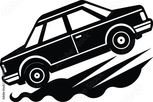 Dynamic Car Icon with Motion Waves and Tire Effects in Black Design
