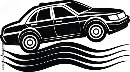 Classic Car Design Icon with Wavy Road Effect for Auto-Themed Graphics