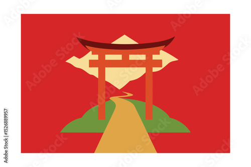 Torii Gate Path Leading to Mountain Shrine Japanese Traditional Design Vector
