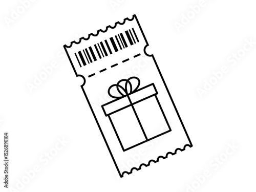 Hand drawn cute outline illustration promotion coupon. Flat vector ticket gift line art doodle. Voucher with present sign icon or sticker. Discount promo code symbol. Marketing advertising. Isolated.