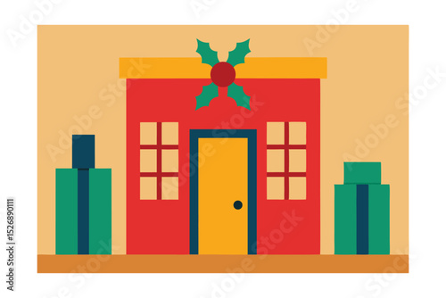 Cozy Townhouse with Mistletoe and Holiday Gifts Illustration 