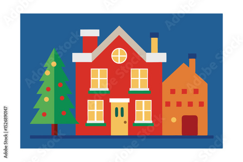 Cozy Townhouse with Mistletoe and Holiday Gifts Illustration 