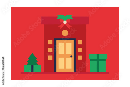 Cozy Townhouse with Mistletoe and Holiday Gifts Illustration 