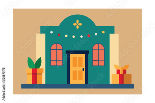 Cozy Townhouse with Mistletoe and Holiday Gifts Illustration 