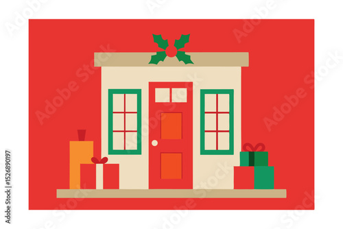 Cozy Townhouse with Mistletoe and Holiday Gifts Illustration 