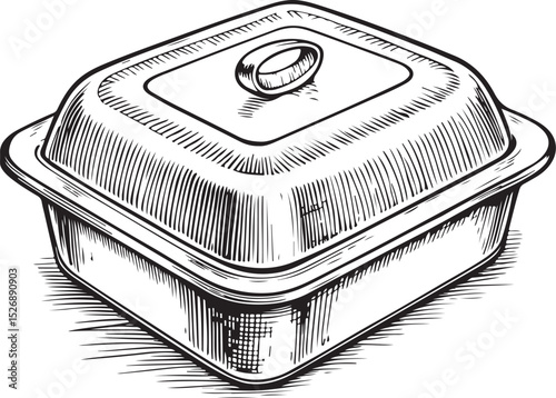 Butter Food Container Vector Illustration, Sketch Drawing Line Linear Symbol Icon Engraving Coloring Book, Hand-drawn Black and White Isolated