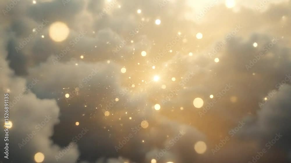 Lush creamy fog with twinkling orbs of light drifting in ambient slow motion