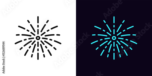 Outline firework icon, with editable stroke. Firework explosion icon, festive salute. Firework burst with sparkles, pyrotechnics show, celebrate holiday event, flash light festival. Vector icon