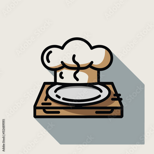 vector icons cooking food chef hat include a pizza slice, a sushi roll, spaghetti and meatballs, a curry bowl burger , fish 
