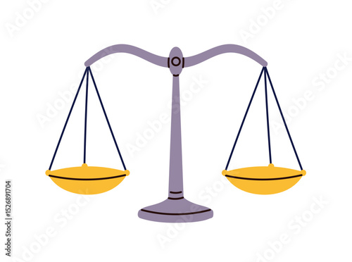 Balance scale icon, traditional weighing tool with empty pans, measurement equipment for weight comparison, decision making and justice concept classic equilibrium device flat vector illustration.