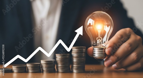 Growing Investment with Idea Light Bulb and Rising Graph