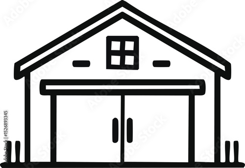 Minimalist Warehouse Building Silhouette Vector Icon, Line Art EPS