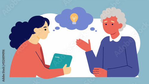 The Lost Voice Conducting an interview with a person suffering from aphasia capturing their thoughts and emotions through nonverbal communication and gestures.. Vector illustration