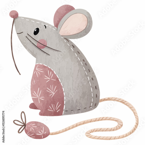  A whimsical fabric mouse cat toy in soft pastel colors, for feline playtime and enrichment.