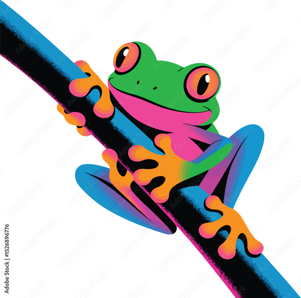 Obraz premium Vibrant Green Frog Illustration on Gradient Branch