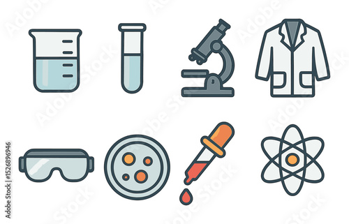 Science and laboratory outline icons set – linear, research and experiment symbols