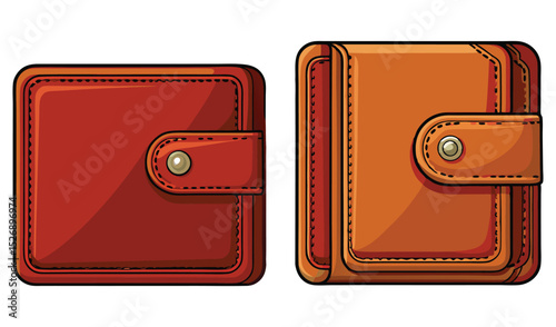 Photo of two richtoned leather wallets, one red and one brown, isolated on white background