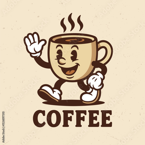 Funny Coffee Mug - cartoon mascot illustration character vector clip - tee design for printing. Good for poster, wallpaper, t-shirt, gift.