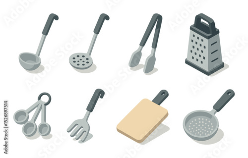 Kitchen tools icons set – 3d, cooking utensils and culinary equipment graphics