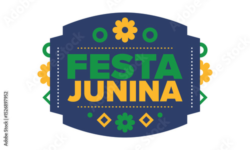 Festa Junina in Brazil. Brazilian festival. Happy holiday. Brazil flag. Carnival and parade. Summer fun party. Vector illustration