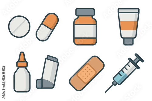 Pharmacy and medical icons set – linear style, healthcare and medicine symbols