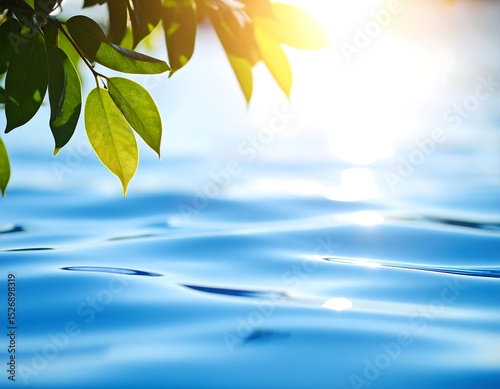 Sunlight on rippling water, framed by leaves