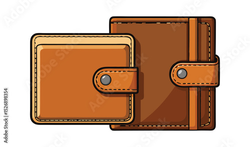 Photo of two rich brown leather wallets, one smaller than the other, isolated on white background
