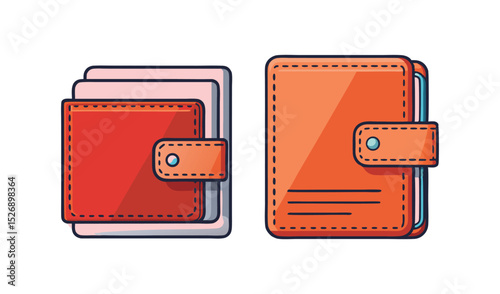 Photo of two red leather wallets, one stacked, one single, isolated on white background