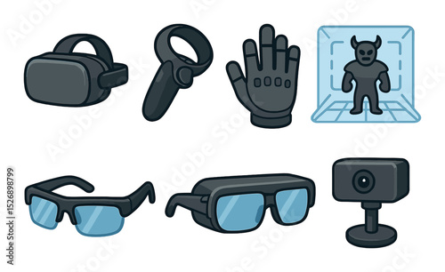 Virtual reality line icons set – digital, immersive and augmented tech visuals