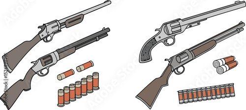 Vintage Firearms and Ammunition Illustration