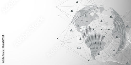 Global network connection concept. Big data visualization. Social network communication in the global computer networks. Internet technology. Business. Science. Vector illustration