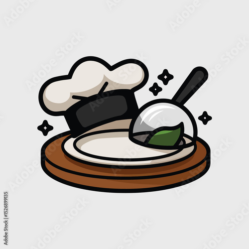 vector icons cooking food chef hat include a pizza slice, a sushi roll, spaghetti and meatballs, a curry bowl burger , fish 
